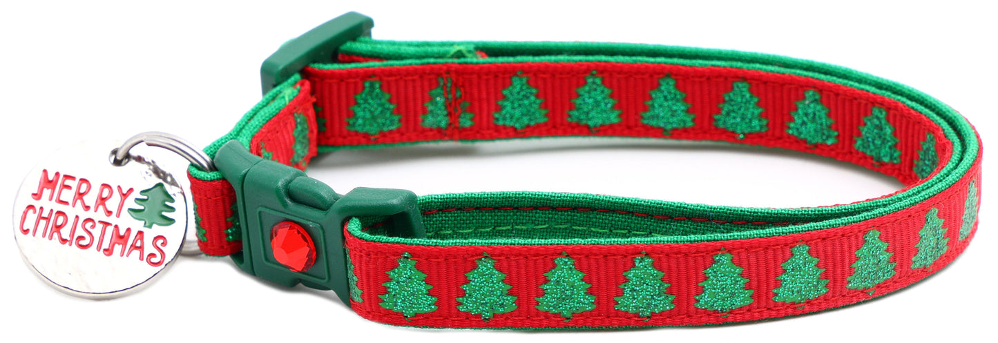 Glittering Christmas Trees Breakaway Cat Collar