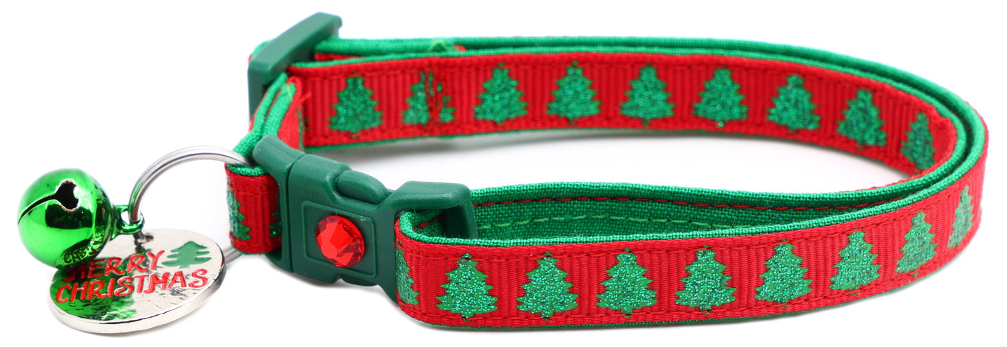 Glittering Christmas Trees Breakaway Cat Collar