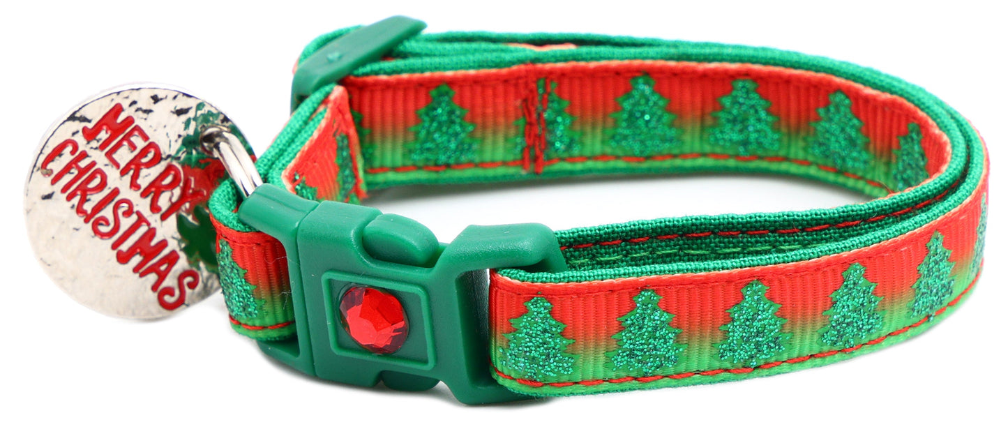 Glittering Christmas Trees Breakaway Cat Collar