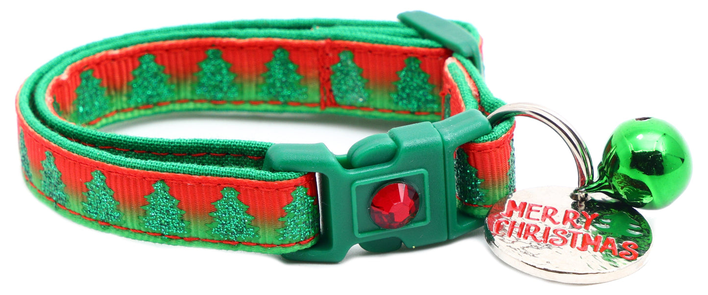 Glittering Christmas Trees Breakaway Cat Collar