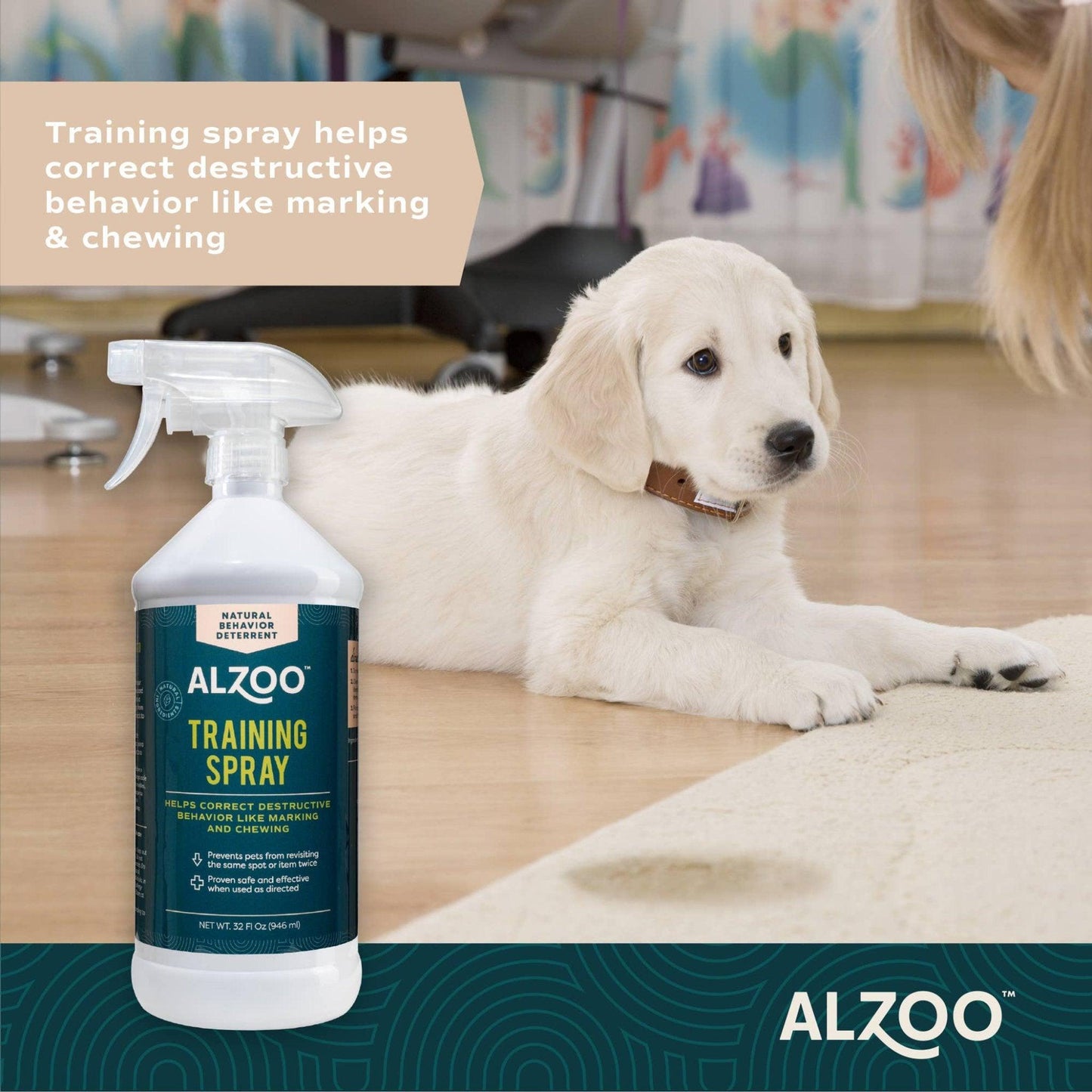 ALZOO Plant-Based Indoor Training Spray for Dogs and Cats - 32oz Natural Behaviour Deterrent