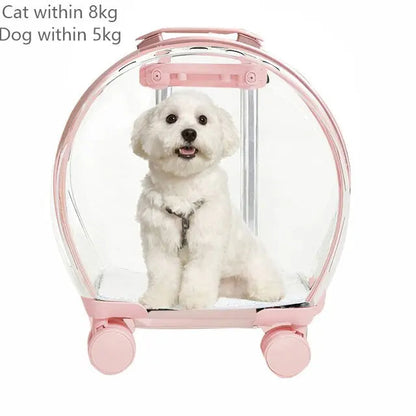 Rolling Pet Travel Trolley with Wheel, Transparent Capsule, Pink, Green, Puppies, Dogs, Cat Carriers Bag, 5-20Kg