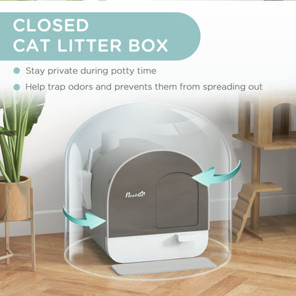 Hooded Cat Litter Box, Kitten Litter Tray, with Lid, Scoop, Filter, Flap Door, Light Grey