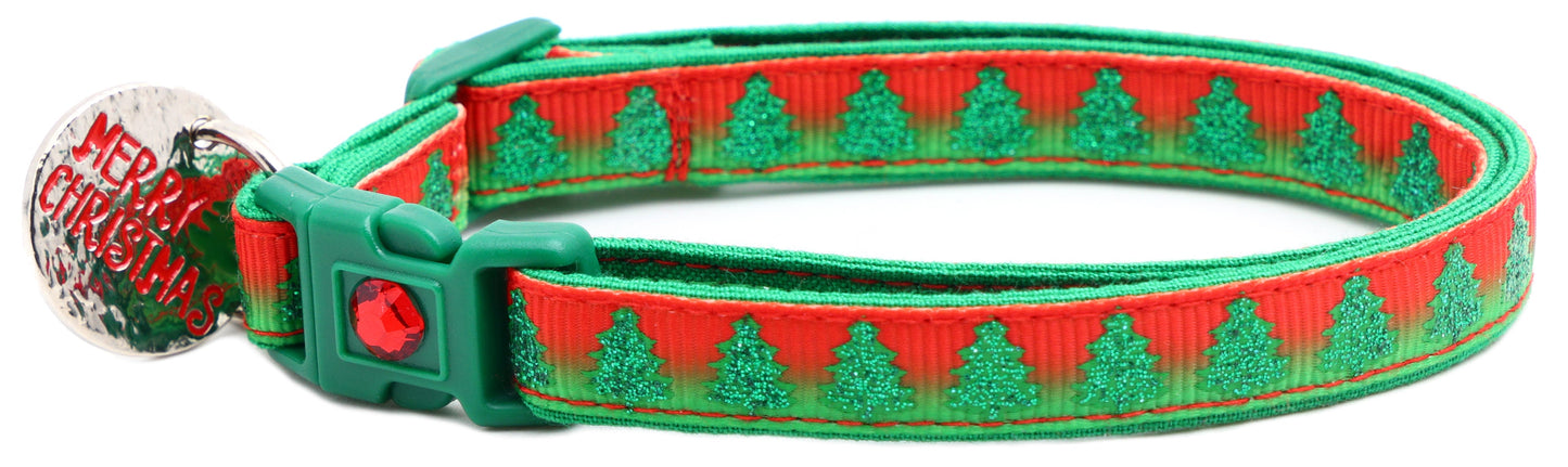 Glittering Christmas Trees Breakaway Cat Collar