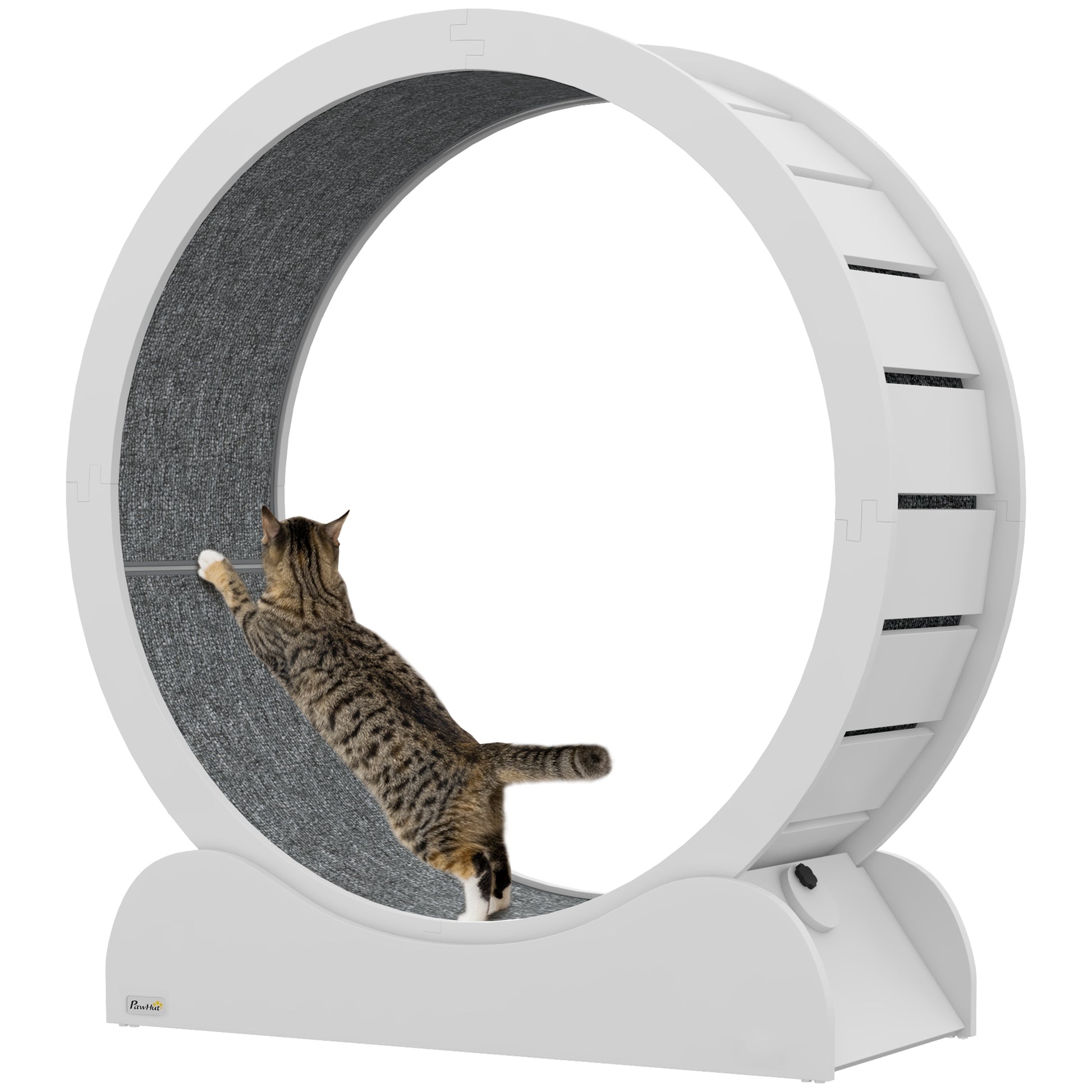 PawHut 39.4" Wooden Cat Running Wheel with Brake, White-0