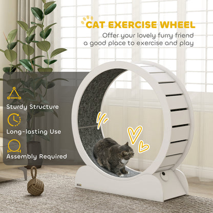 PawHut 39.4" Wooden Cat Running Wheel with Brake, White-2