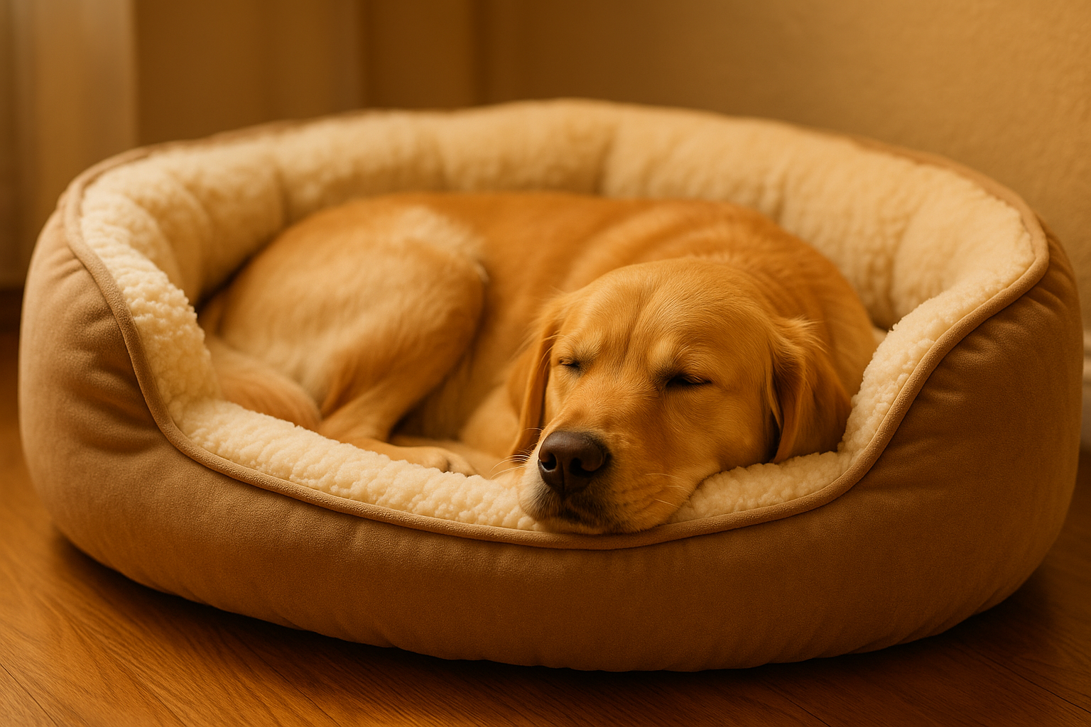 Dog in a cozy dog bed