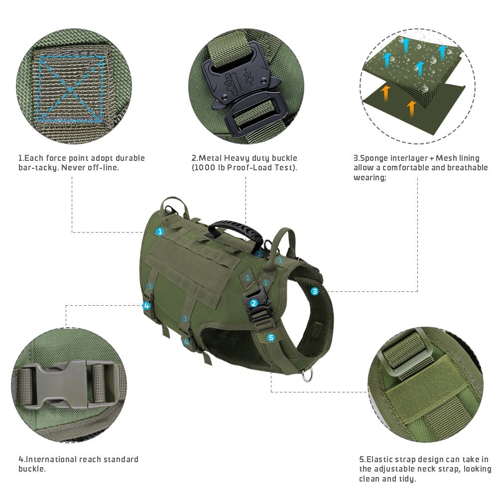 Durable Nylon Dog Harness Tactical Military Working Dog Vest No Pull Pet Training Harnesses Vest for Medium Large Dogs Clearance