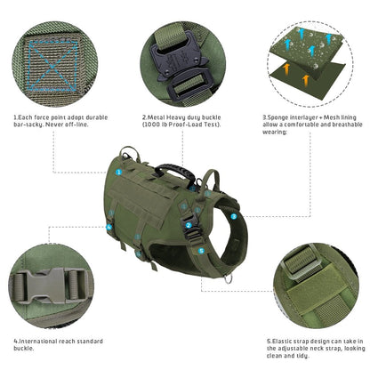 Durable Nylon Dog Harness Tactical Military Working Dog Vest No Pull Pet Training Harnesses Vest for Medium Large Dogs Clearance