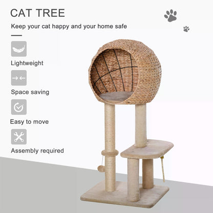 Cat tree Cat Tower 100cm Climbing Activity Center with Sisal Scratching Post Condo Perch Hanging Balls Teasing Rope Toy Cushion